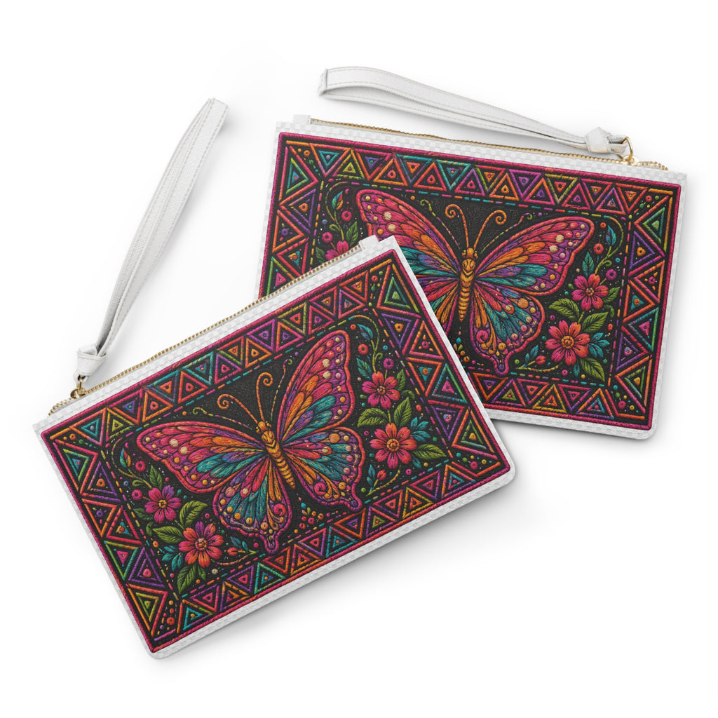 Butterfly Mosaic Clutch Bag — Colorful Floral Foldover Wristlet