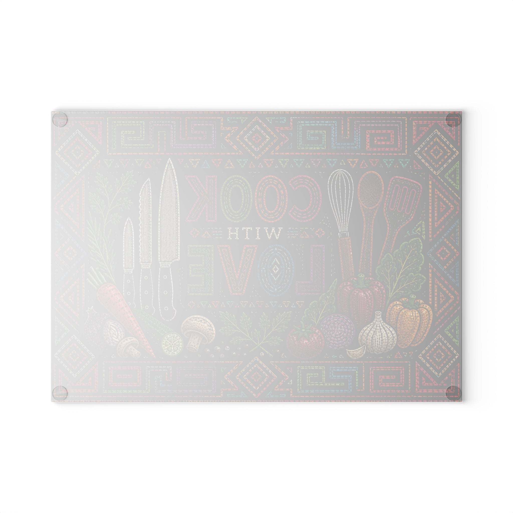 Cook With Love Glass Cutting Board — Colorful Kitchen Knife & Veggie Chopping Board