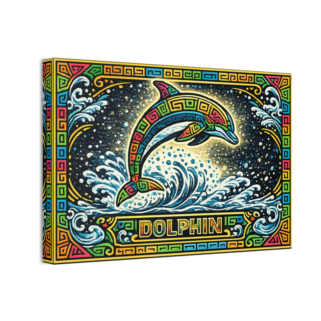 Dolphin Mosaic Canvas Print — Colorful Leaping Dolphin Wall Art