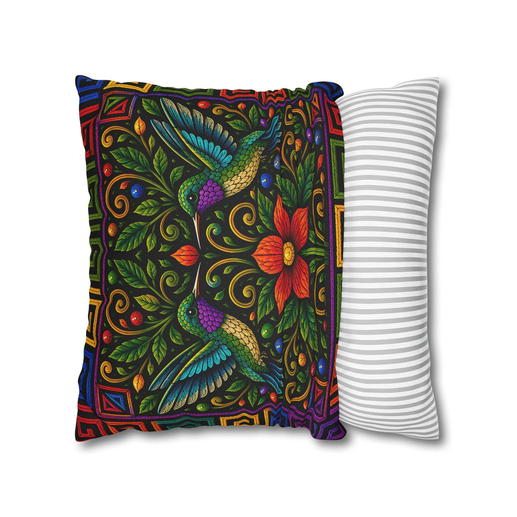 Hummingbird Floral Decorative Pillowcase — Vibrant Boho Garden Throw Cover