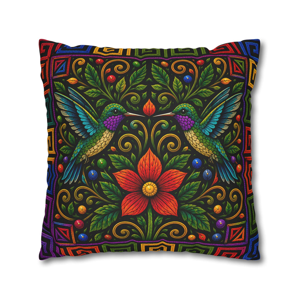 Hummingbird Floral Decorative Pillowcase — Vibrant Boho Garden Throw Cover