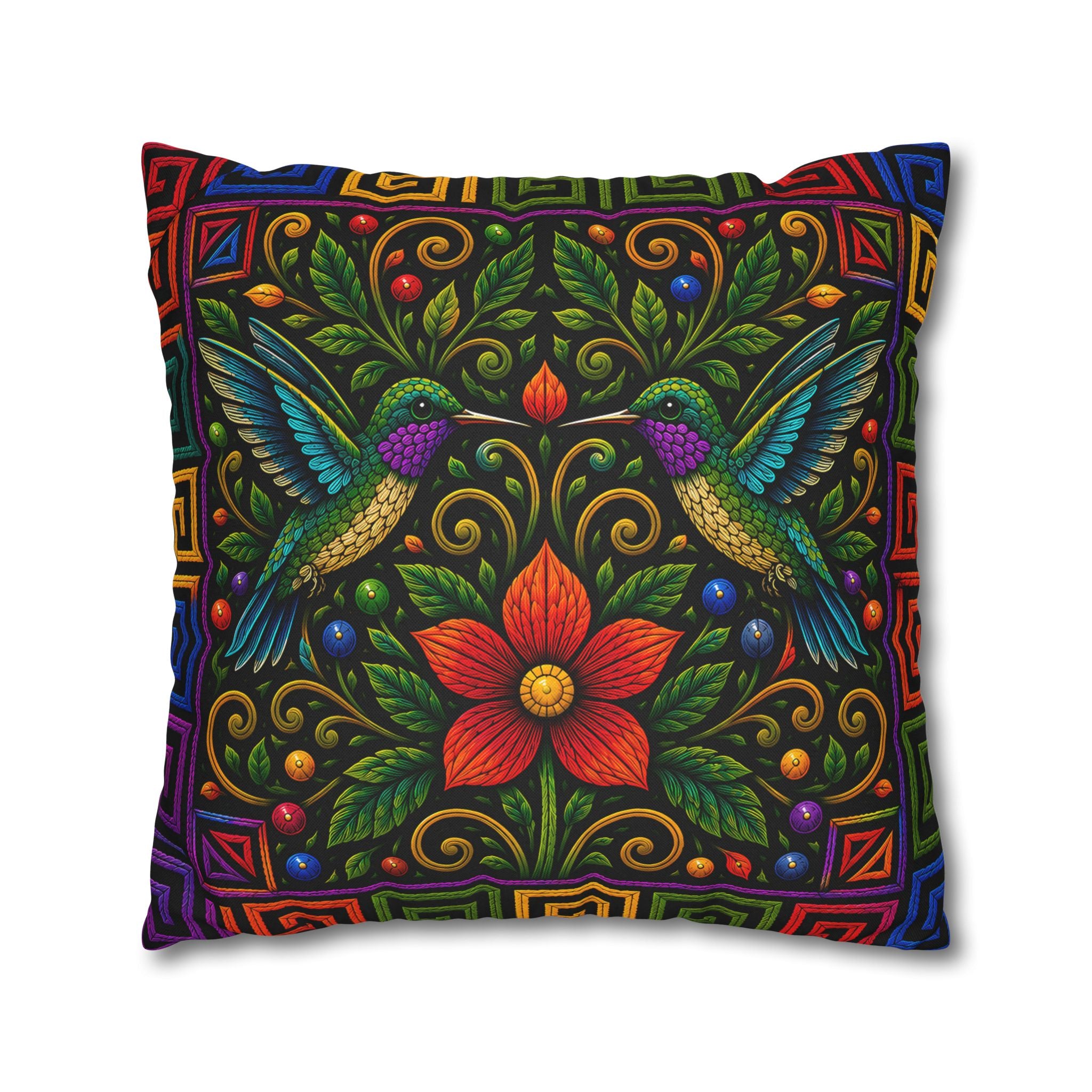 Hummingbird Floral Decorative Pillowcase — Vibrant Boho Garden Throw Cover
