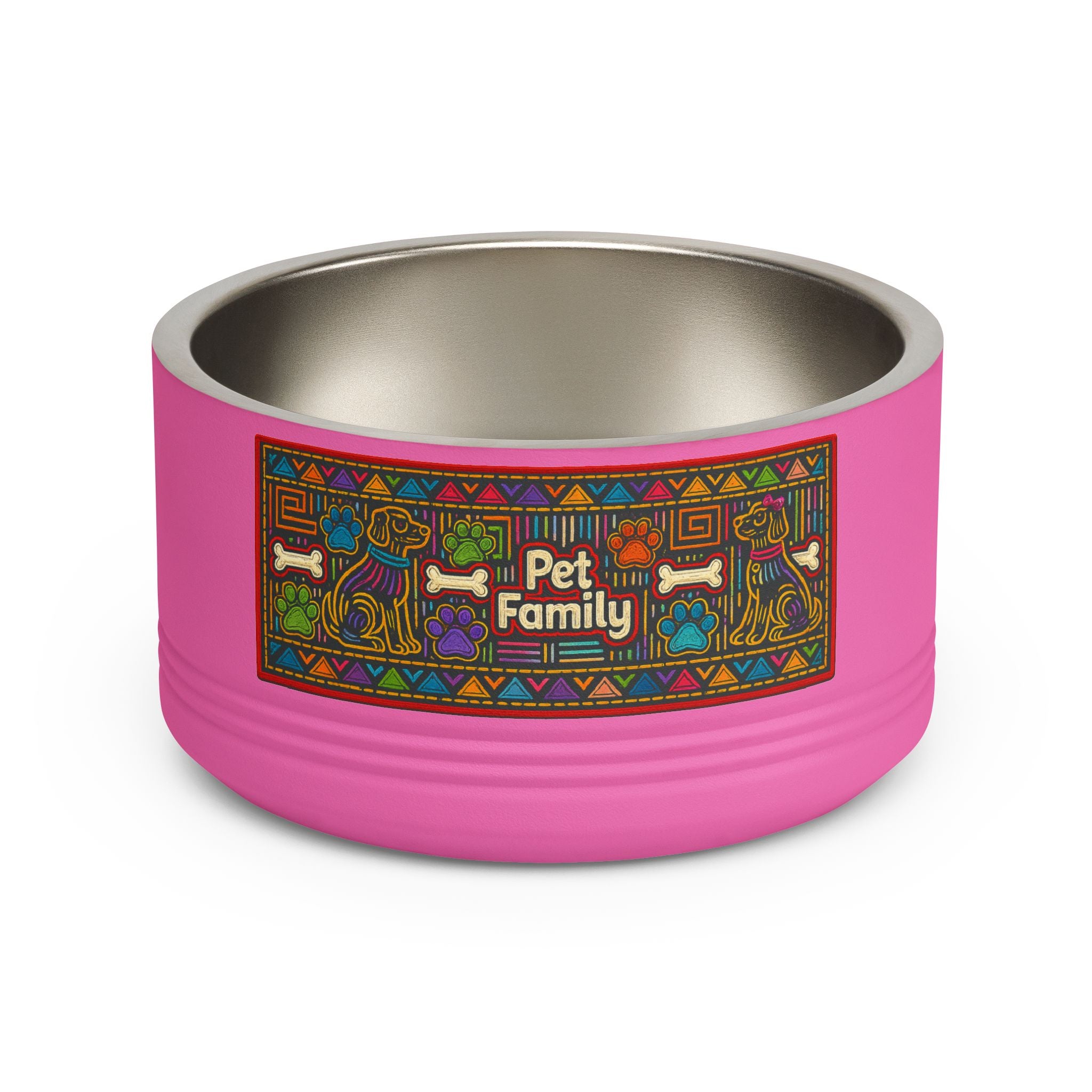 Pet Bowl — 18oz Stainless Dog & Cat Bowl with Mola-Inspired Design from Panama