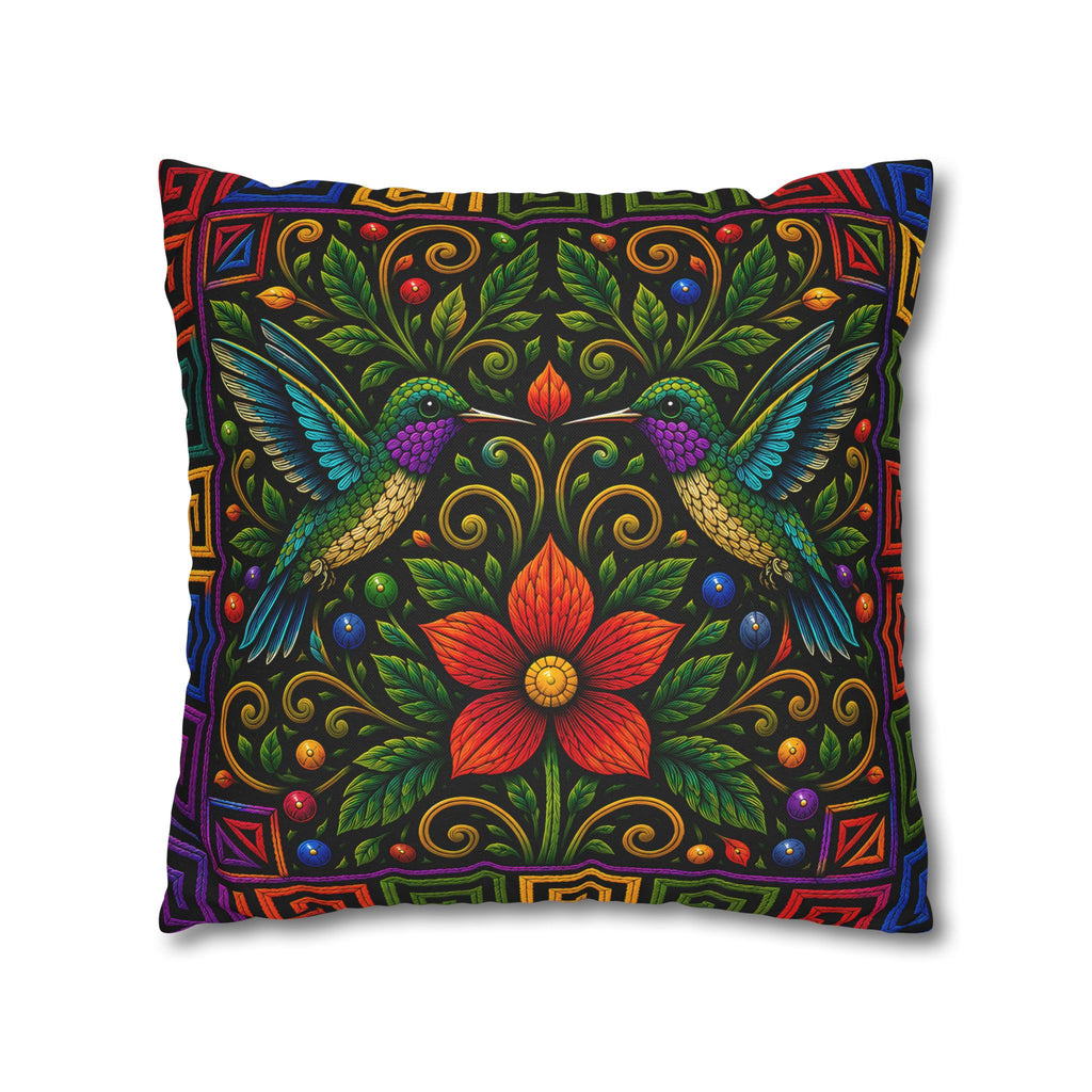 Hummingbird Floral Decorative Pillowcase — Vibrant Boho Garden Throw Cover