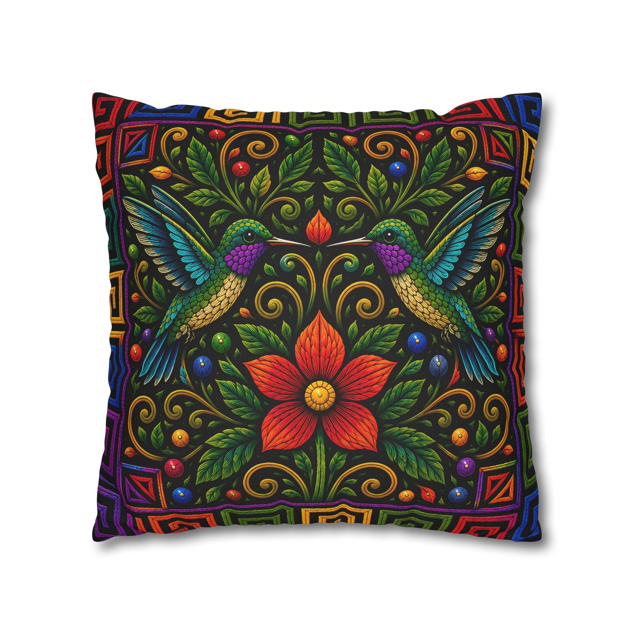 Hummingbird Floral Decorative Pillowcase — Vibrant Boho Garden Throw Cover
