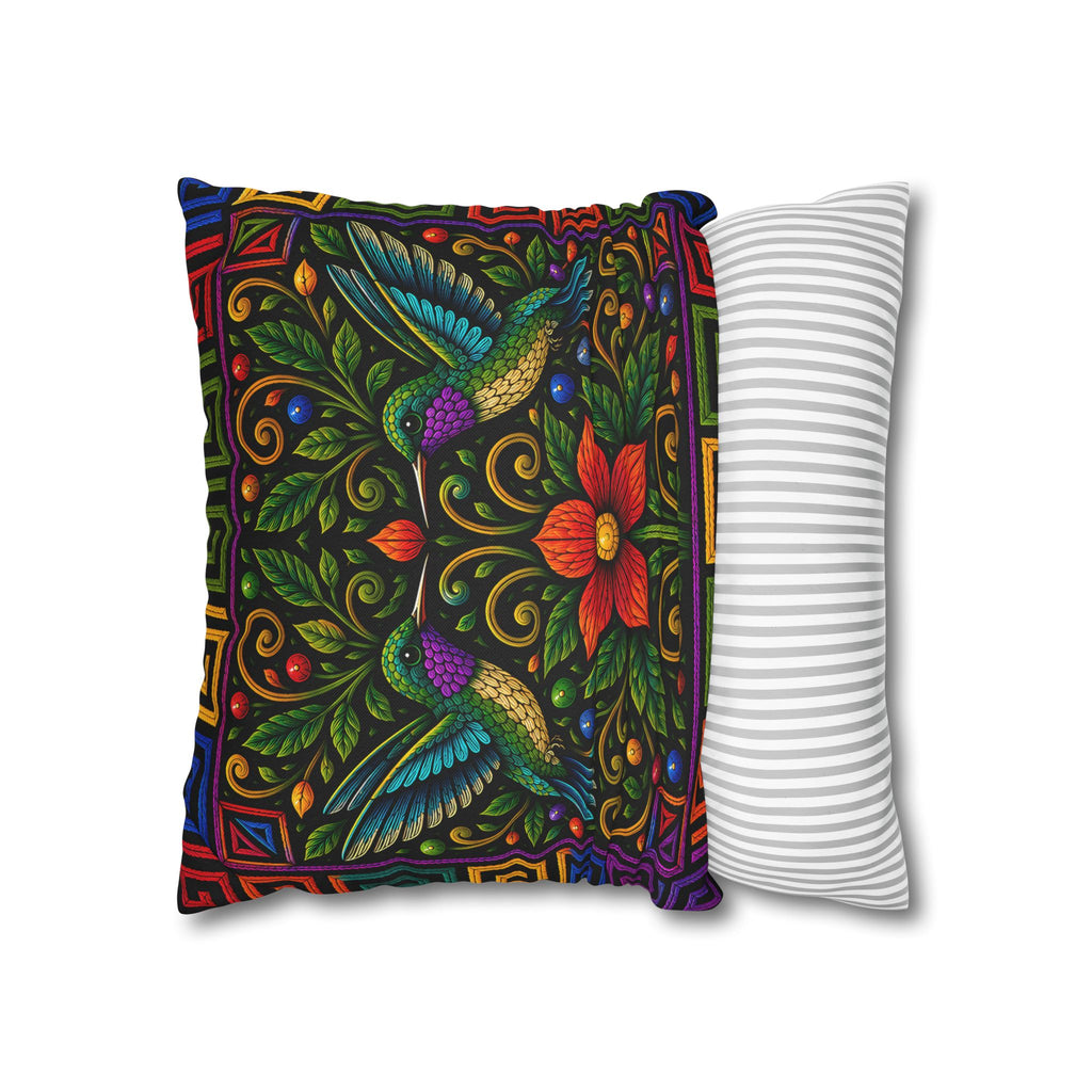 Hummingbird Floral Decorative Pillowcase — Vibrant Boho Garden Throw Cover