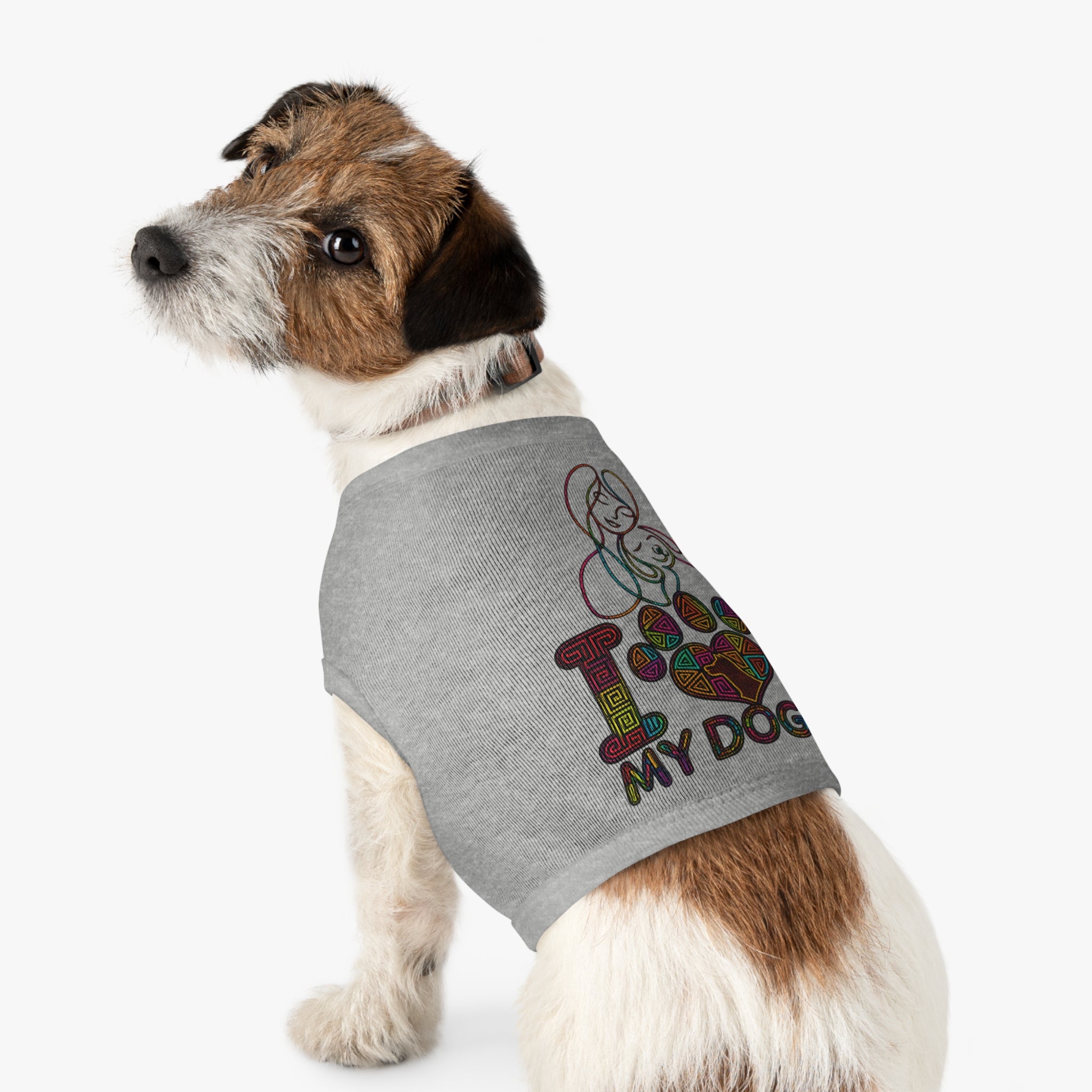Dog Love Pet Tank — "I  My Dog" Colorful Paw Heart Dog Tank Top