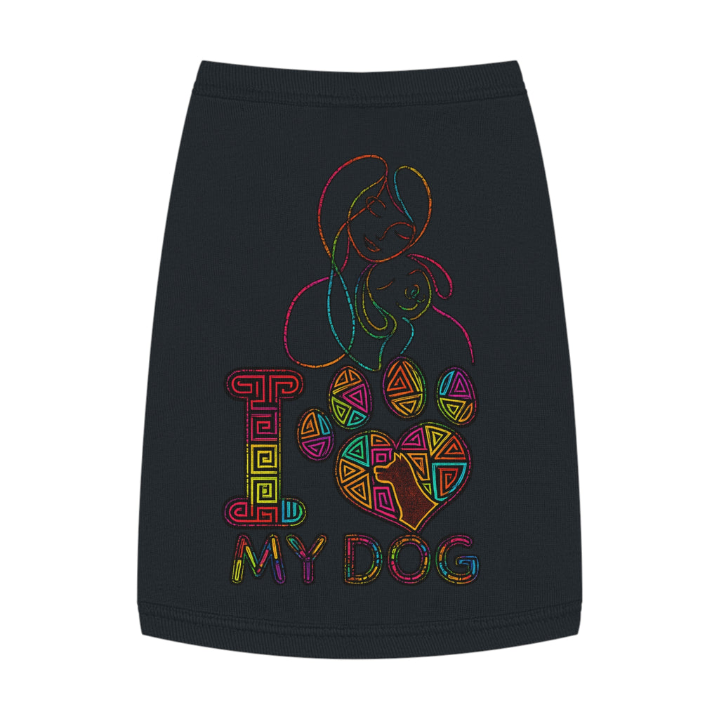 Dog Love Pet Tank — "I  My Dog" Colorful Paw Heart Dog Tank Top