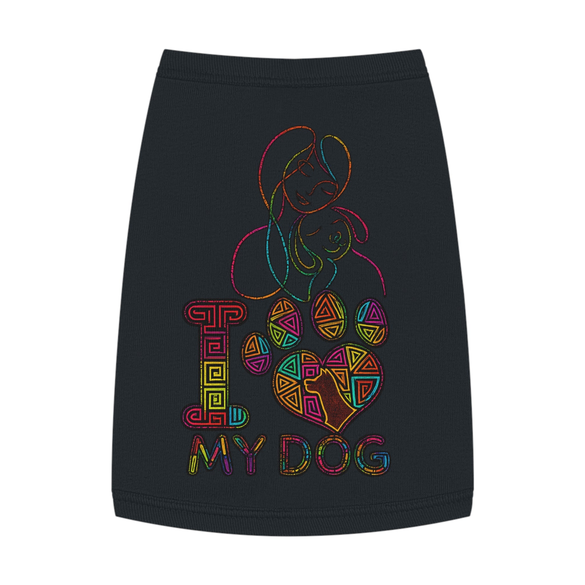Dog Love Pet Tank — "I  My Dog" Colorful Paw Heart Dog Tank Top