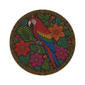 Scarlet Macaw Mandala Round Rug — Colorful Mola-Inspired Tropical Floral Mat