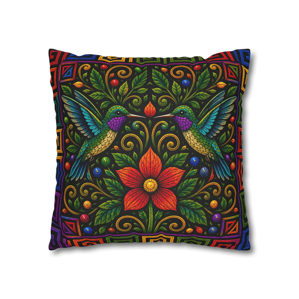 Hummingbird Floral Decorative Pillowcase — Vibrant Boho Garden Throw Cover