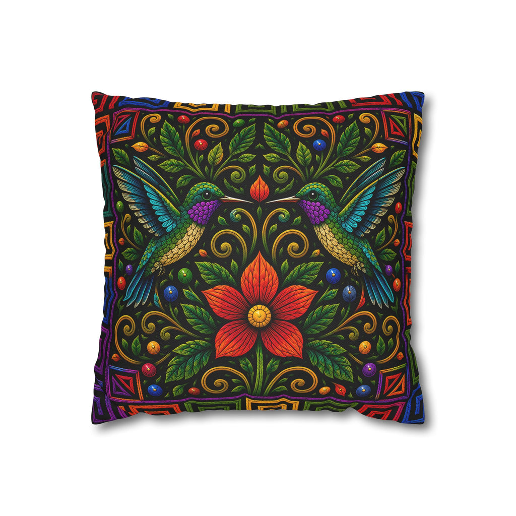 Hummingbird Floral Decorative Pillowcase — Vibrant Boho Garden Throw Cover