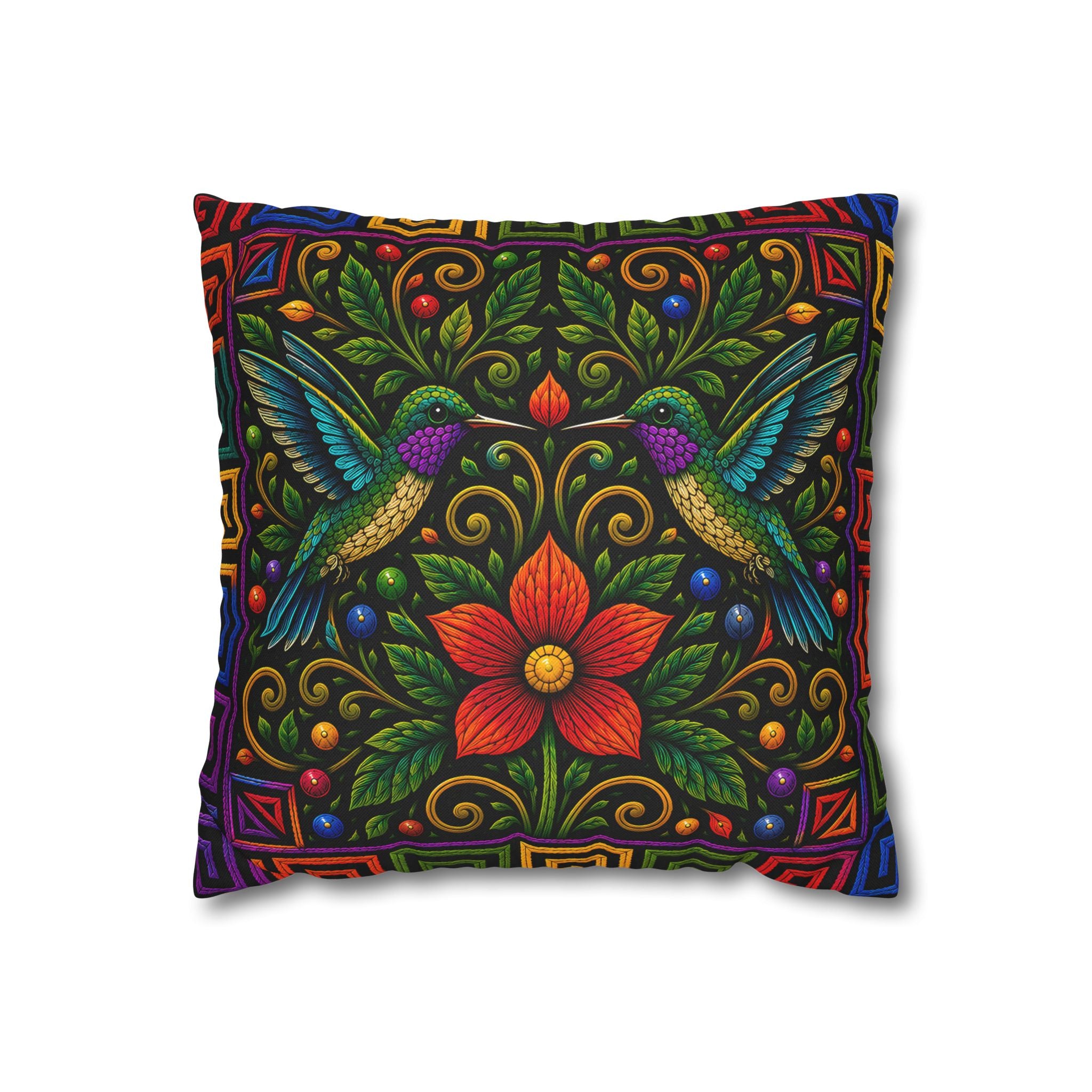 Hummingbird Floral Decorative Pillowcase — Vibrant Boho Garden Throw Cover