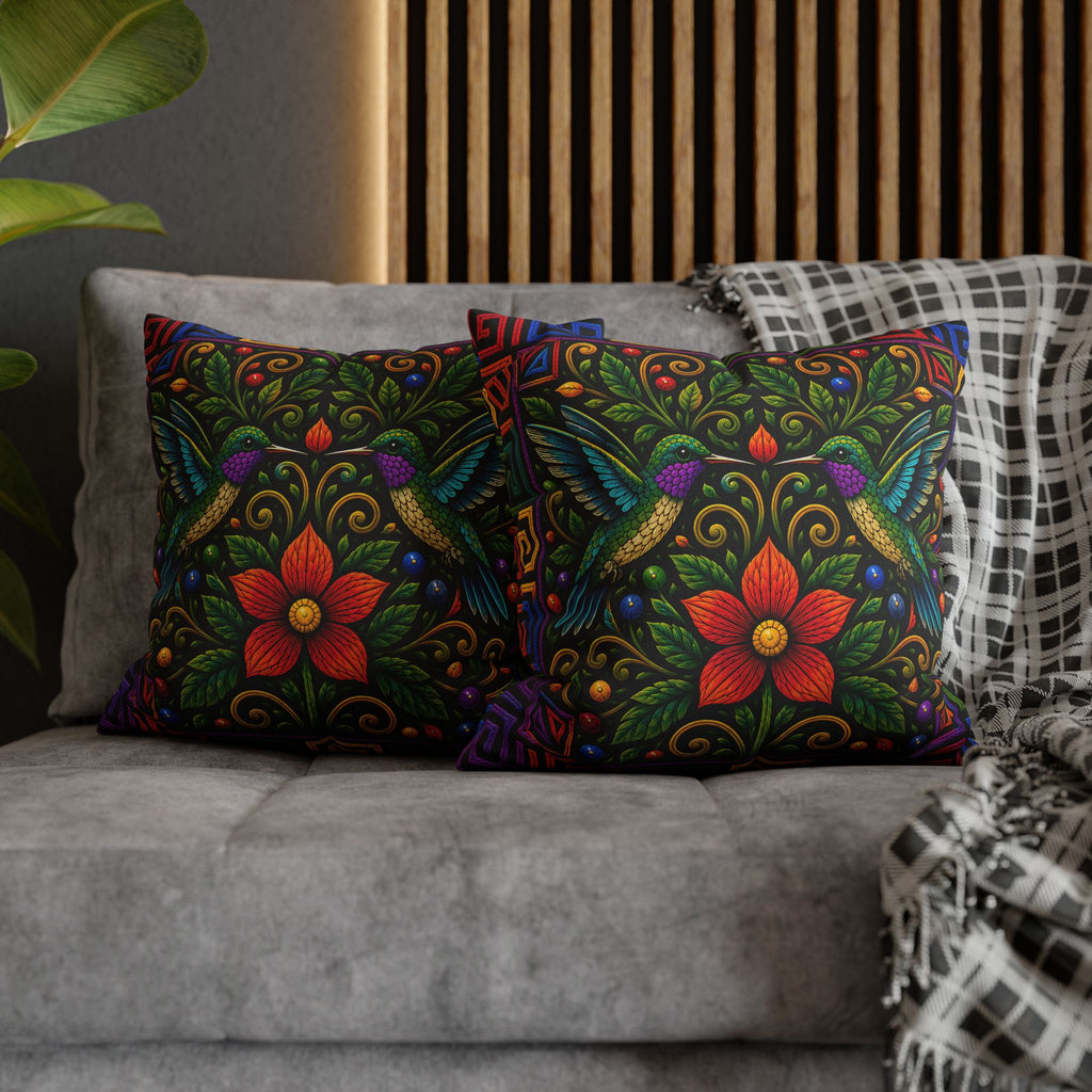 Hummingbird Floral Decorative Pillowcase — Vibrant Boho Garden Throw Cover