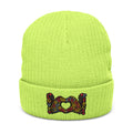 Embroidered 'Love & Peace' Ribbed Knit Beanie — Colorful Retro Heart Design