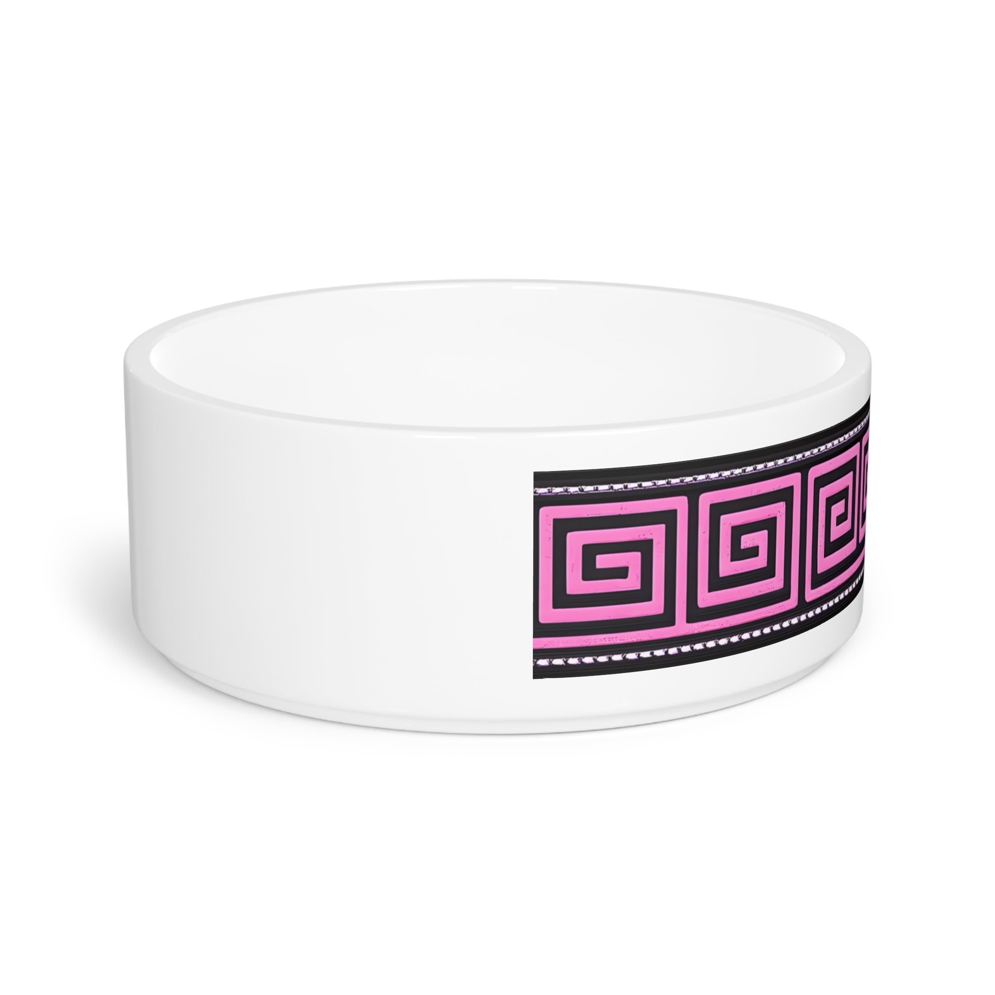Green Greek Key Ceramic Pet Bowl — Modern Geometric Dog & Cat Dish