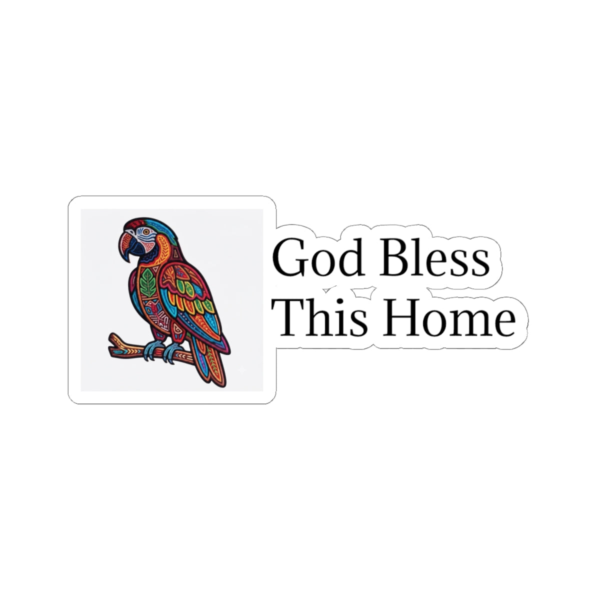 God Bless This Home Sticker | Mola Art Parrot Decal