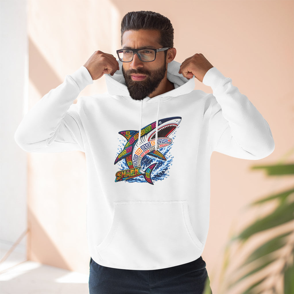Shark Graphic Hoodie — Colorful Tribal Surf Shark Fleece Pullover