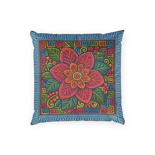 Bohemian Floral Velvet Pillow Cover — Vibrant Red Flower Decorative Throw Pillow
