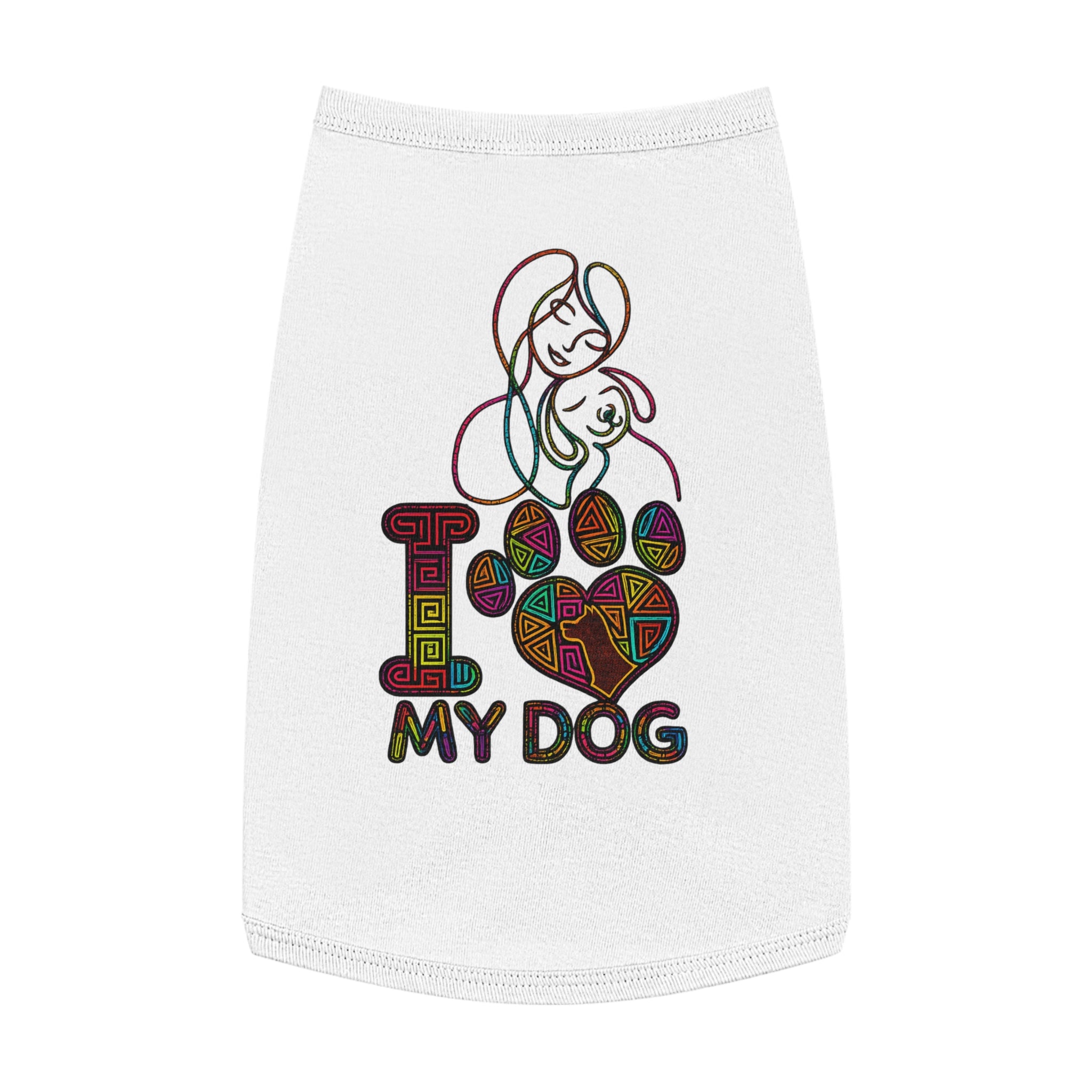 Dog Love Pet Tank — "I  My Dog" Colorful Paw Heart Dog Tank Top