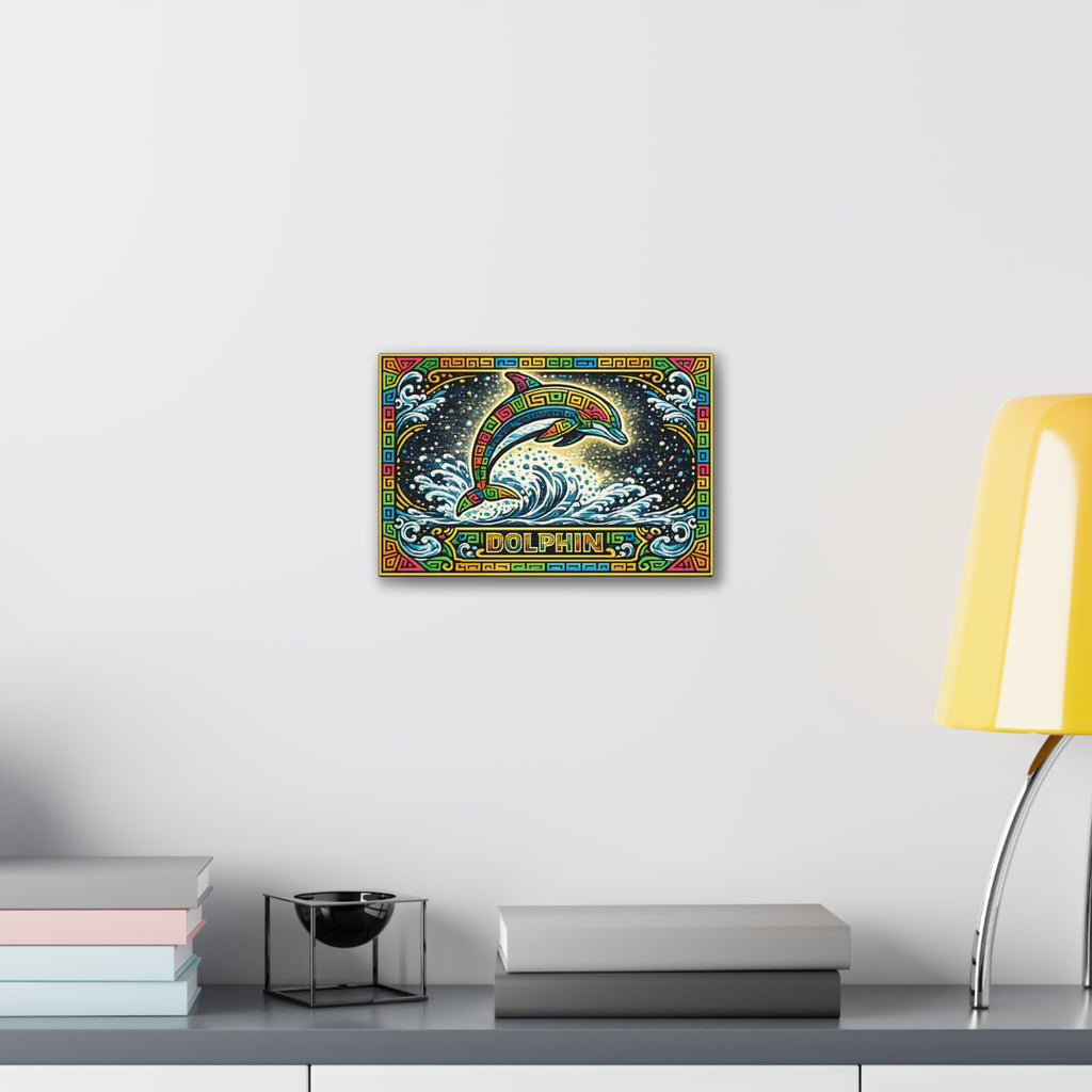 Dolphin Mosaic Canvas Print — Colorful Leaping Dolphin Wall Art