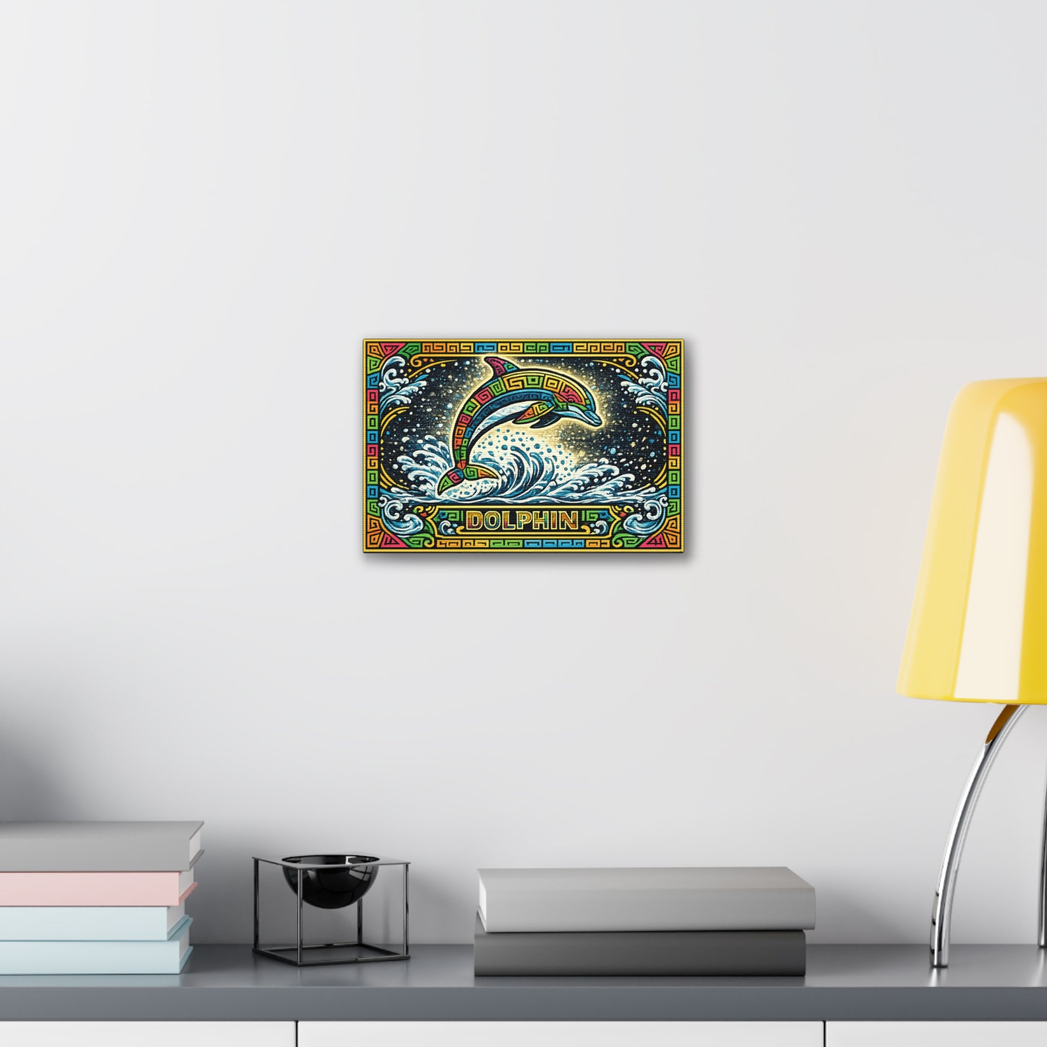 Dolphin Mosaic Canvas Print — Colorful Leaping Dolphin Wall Art