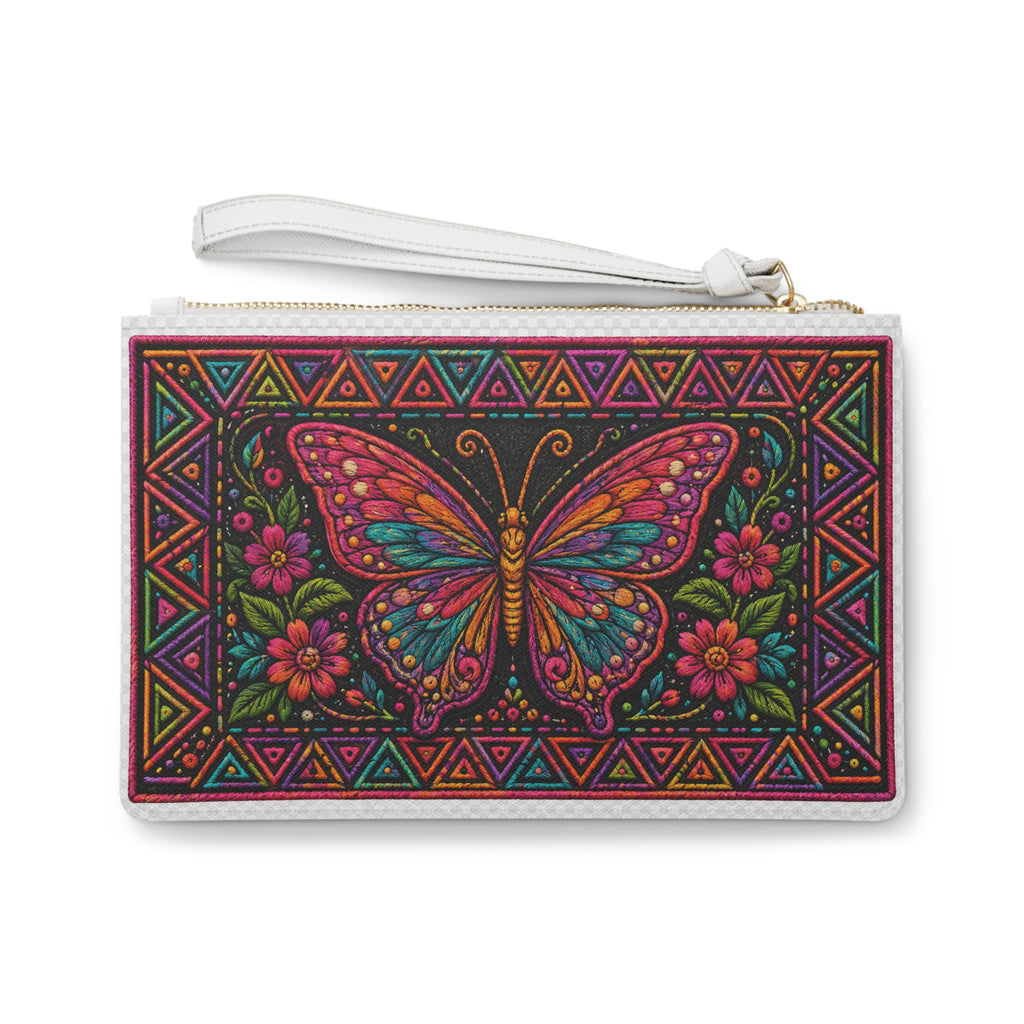 Butterfly Mosaic Clutch Bag — Colorful Floral Foldover Wristlet