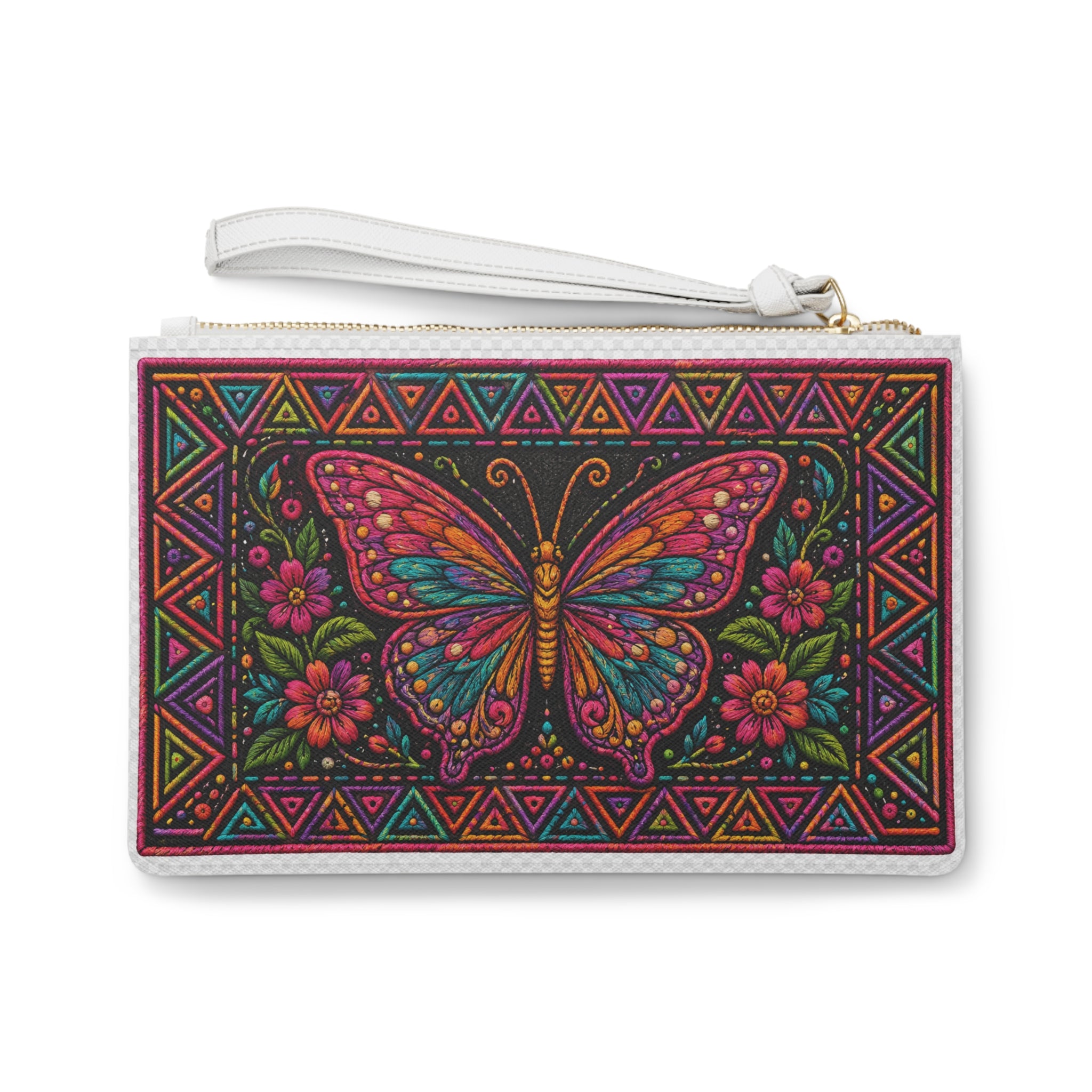 Butterfly Mosaic Clutch Bag — Colorful Floral Foldover Wristlet