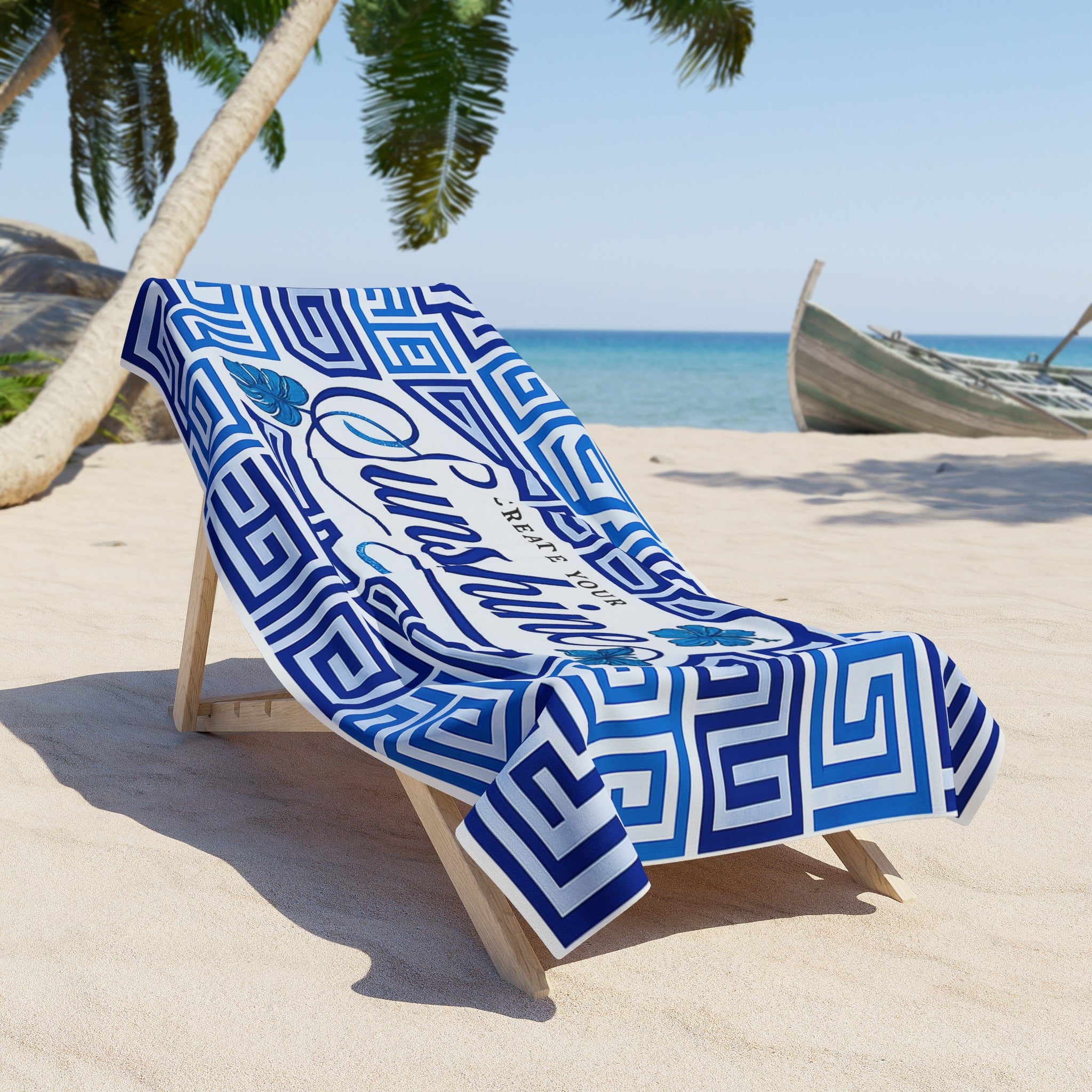 Create Your Sunshine Beach Towel — Blue Tropical Cotton Beach Towel