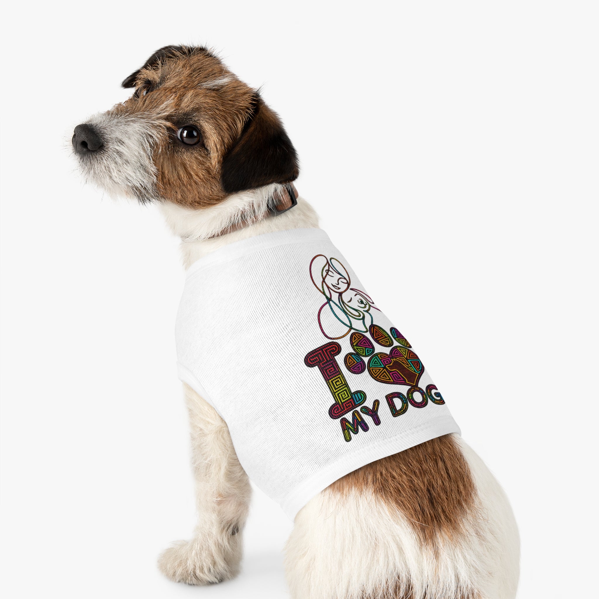 Dog Love Pet Tank — "I  My Dog" Colorful Paw Heart Dog Tank Top