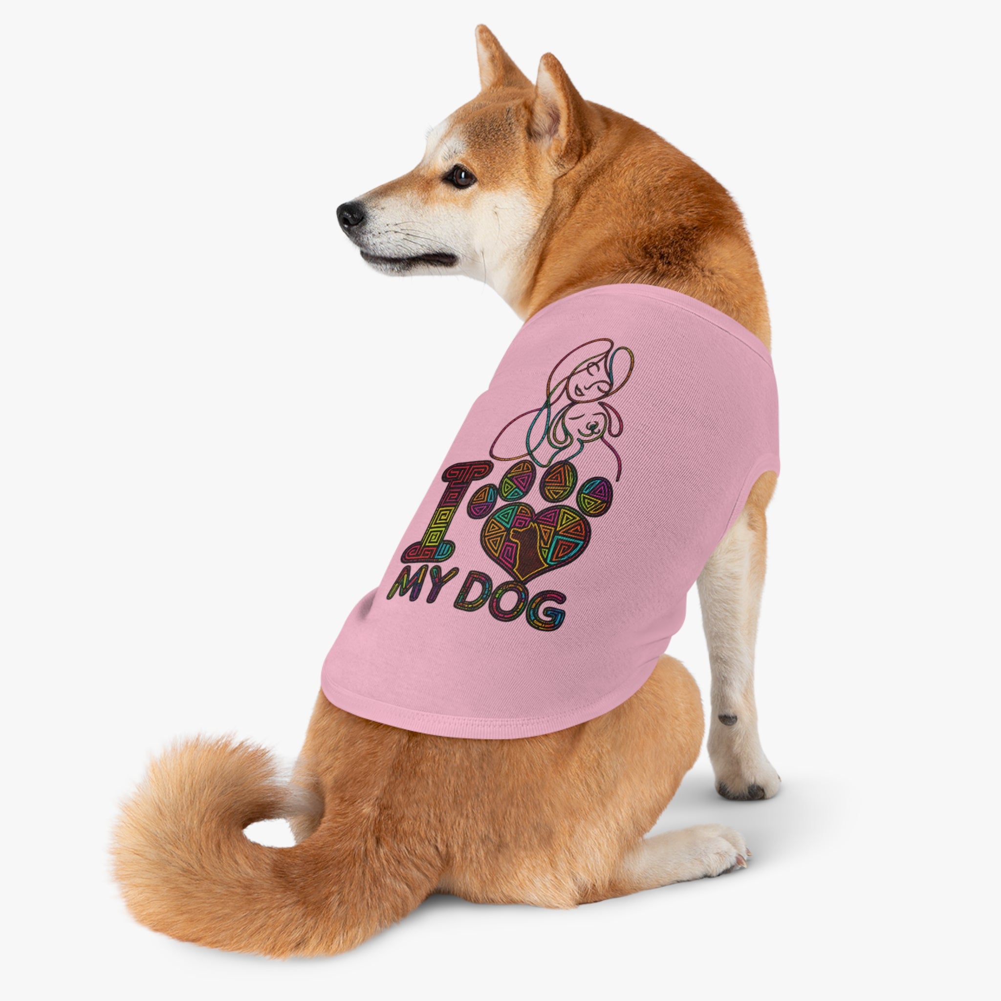 Dog Love Pet Tank — "I  My Dog" Colorful Paw Heart Dog Tank Top