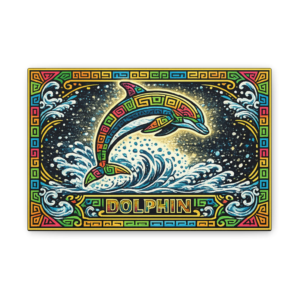 Dolphin Mosaic Canvas Print — Colorful Leaping Dolphin Wall Art