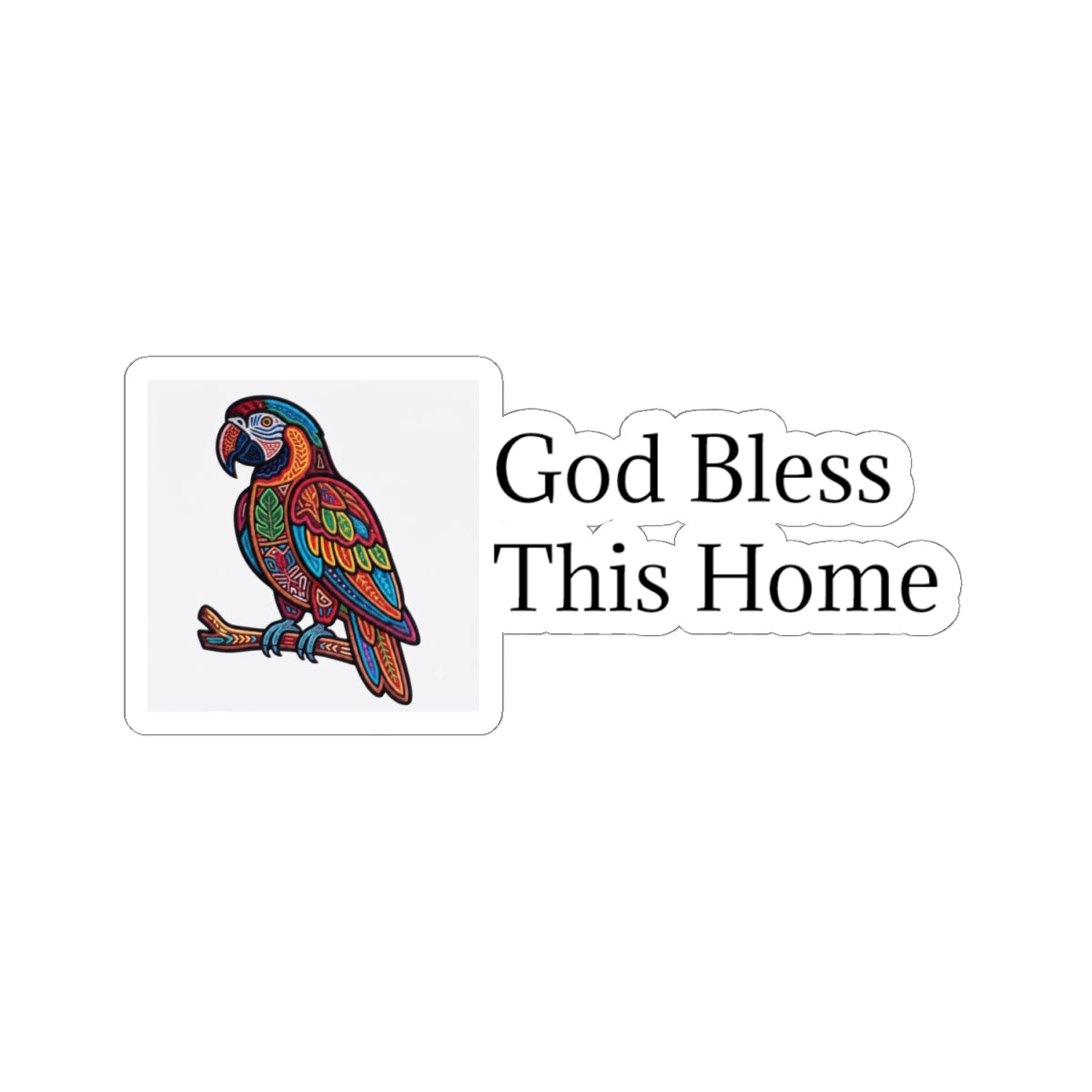 God Bless This Home Sticker | Mola Art Parrot Decal