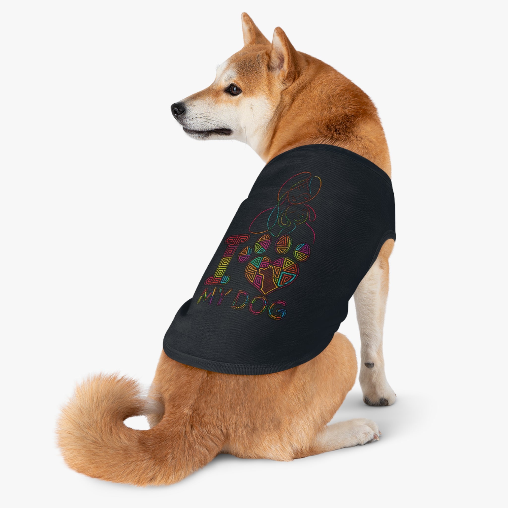 Dog Love Pet Tank — "I  My Dog" Colorful Paw Heart Dog Tank Top