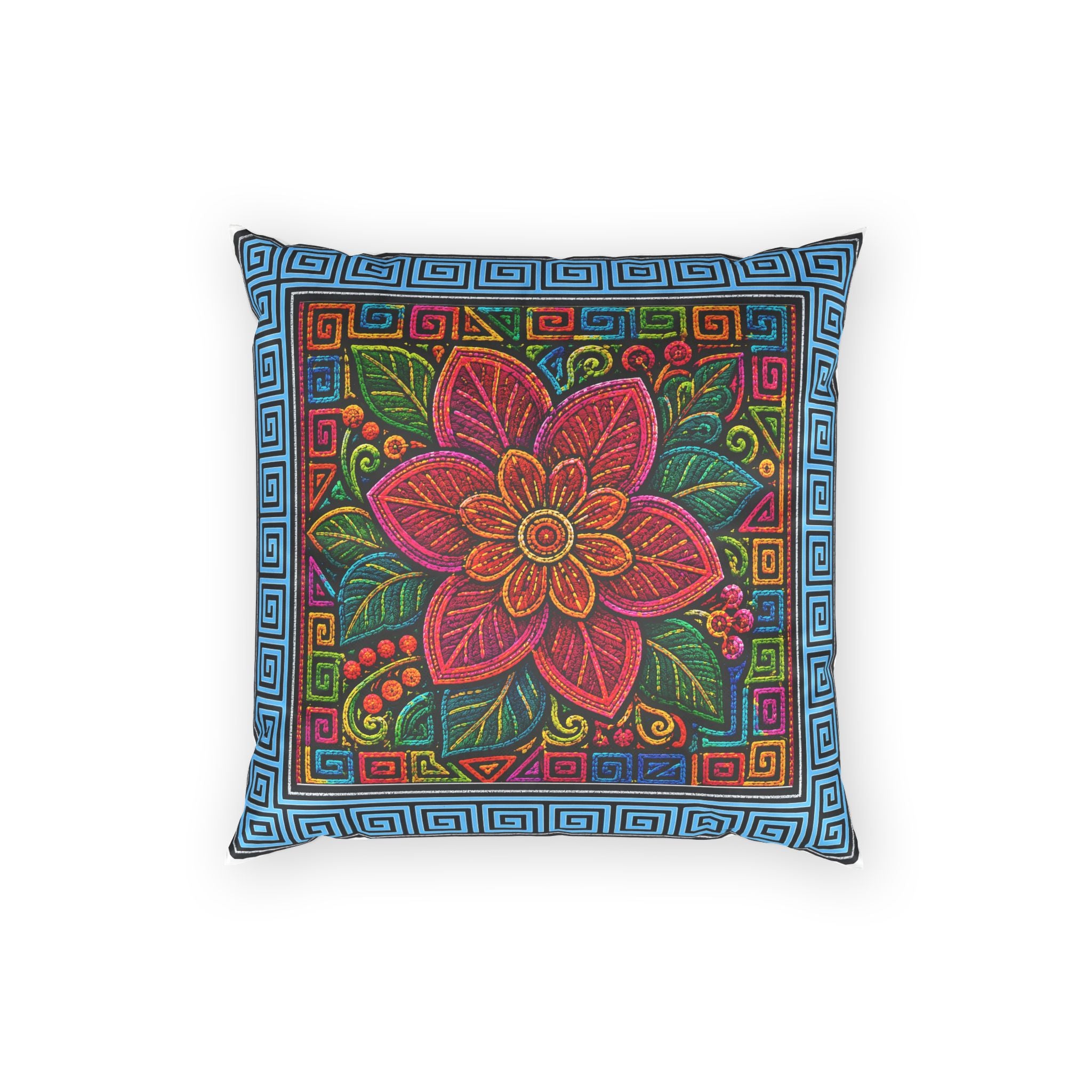 Bohemian Floral Velvet Pillow Cover — Vibrant Red Flower Decorative Throw Pillow
