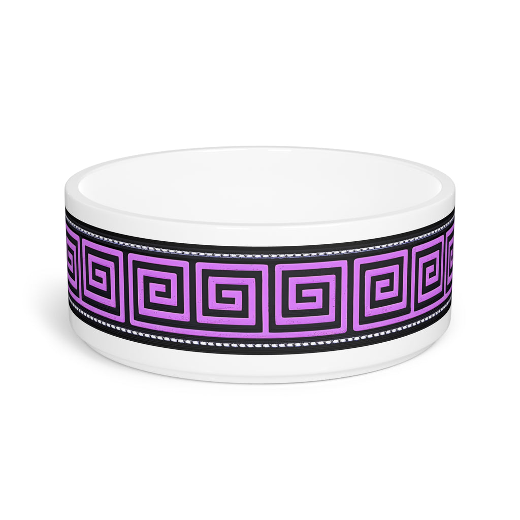 Pet Bowl — Purple Greek Key Pattern Ceramic Dog & Cat Bowl