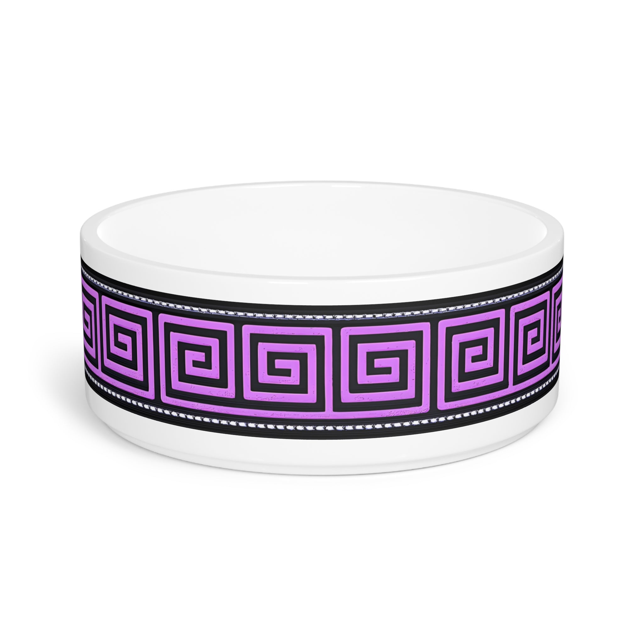 Pet Bowl — Purple Greek Key Pattern Ceramic Dog & Cat Bowl