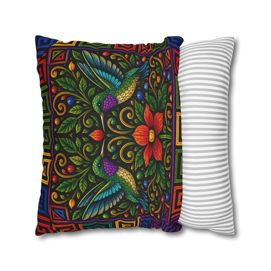 Hummingbird Floral Decorative Pillowcase — Vibrant Boho Garden Throw Cover