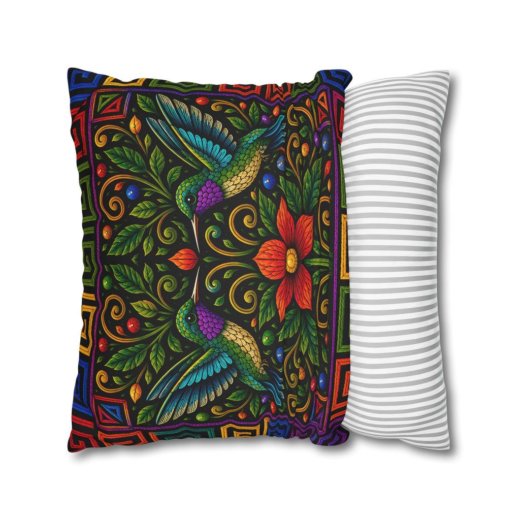Hummingbird Floral Decorative Pillowcase — Vibrant Boho Garden Throw Cover