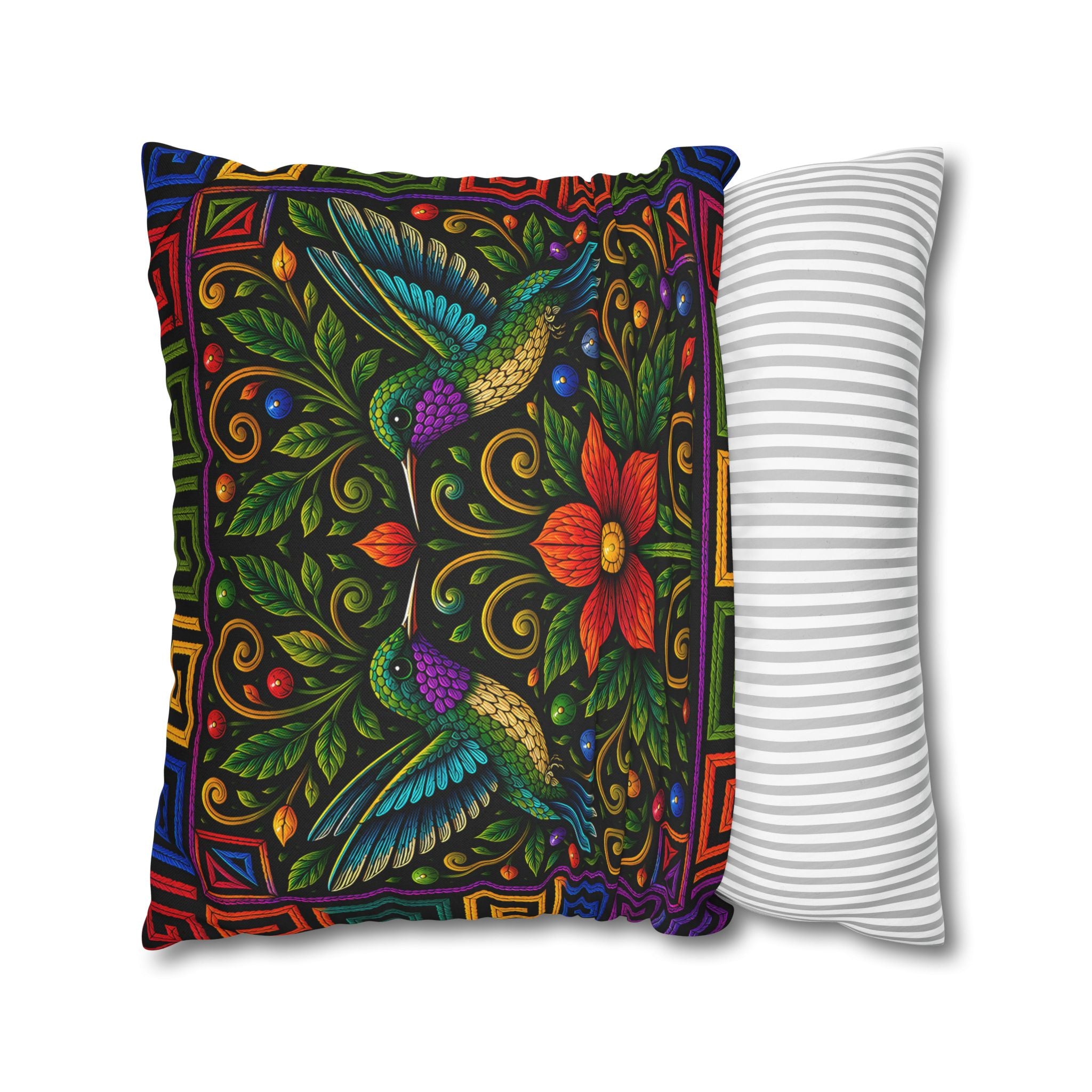 Hummingbird Floral Decorative Pillowcase — Vibrant Boho Garden Throw Cover