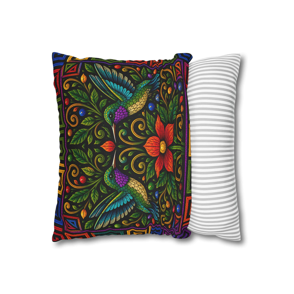 Hummingbird Floral Decorative Pillowcase — Vibrant Boho Garden Throw Cover