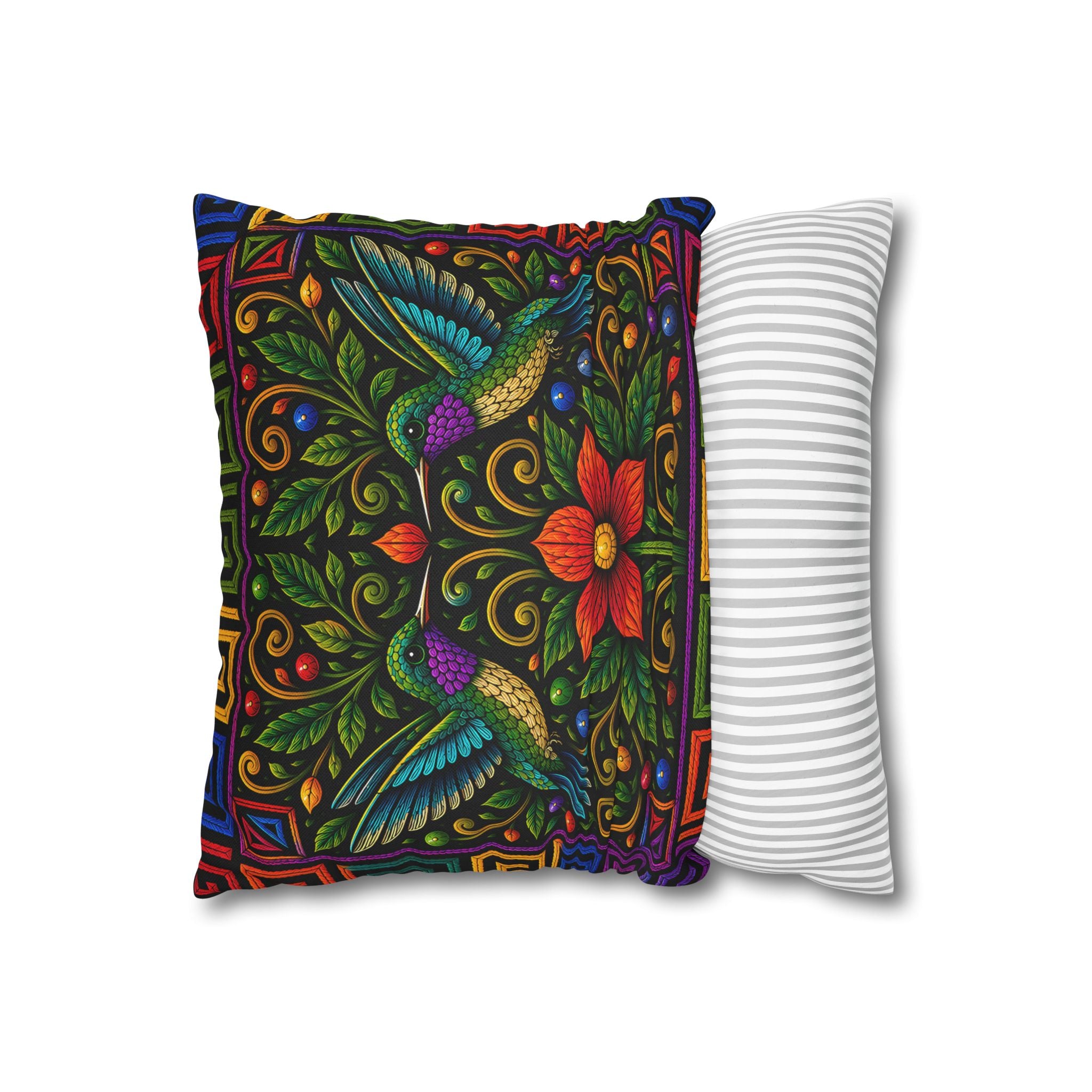 Hummingbird Floral Decorative Pillowcase — Vibrant Boho Garden Throw Cover
