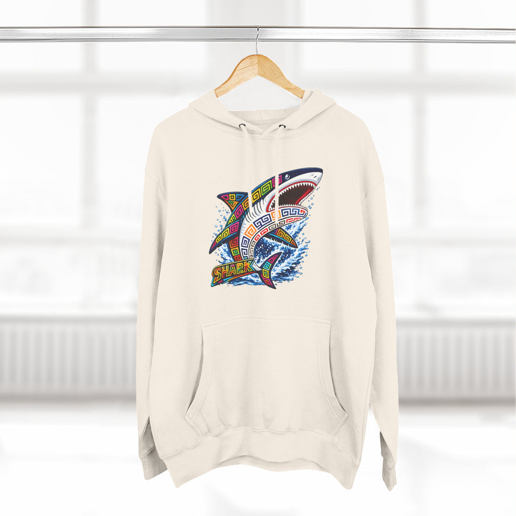 Shark Graphic Hoodie — Colorful Tribal Surf Shark Fleece Pullover