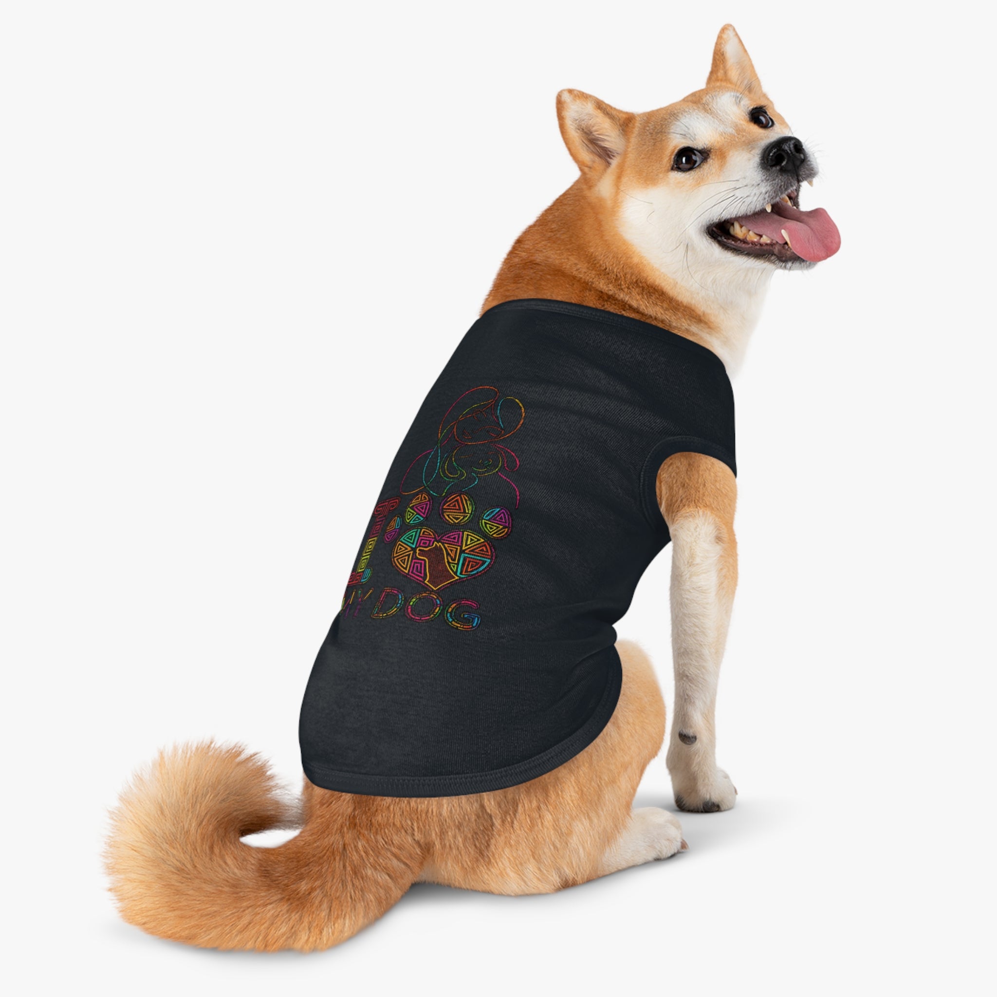 Dog Love Pet Tank — "I  My Dog" Colorful Paw Heart Dog Tank Top