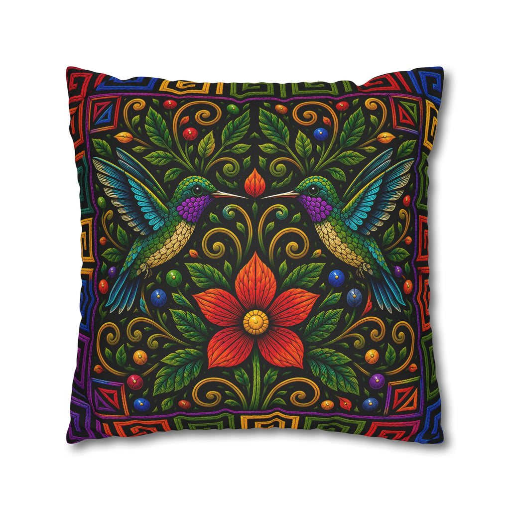 Hummingbird Floral Decorative Pillowcase — Vibrant Boho Garden Throw Cover