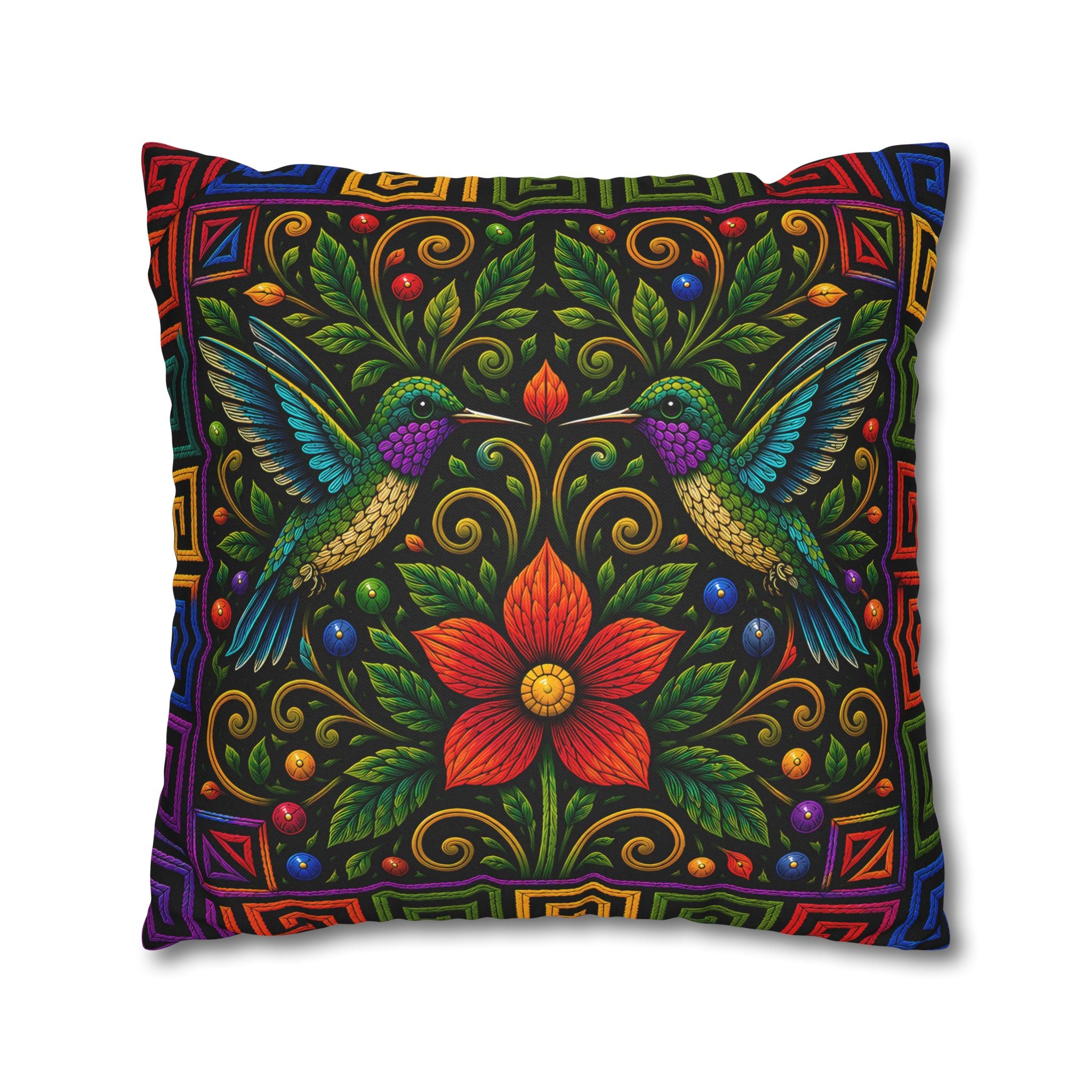 Hummingbird Floral Decorative Pillowcase — Vibrant Boho Garden Throw Cover