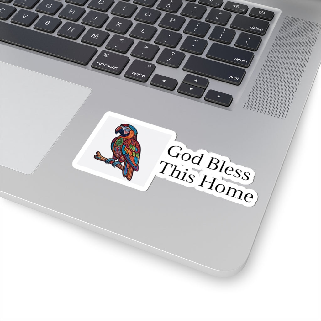 God Bless This Home Sticker | Mola Art Parrot Decal