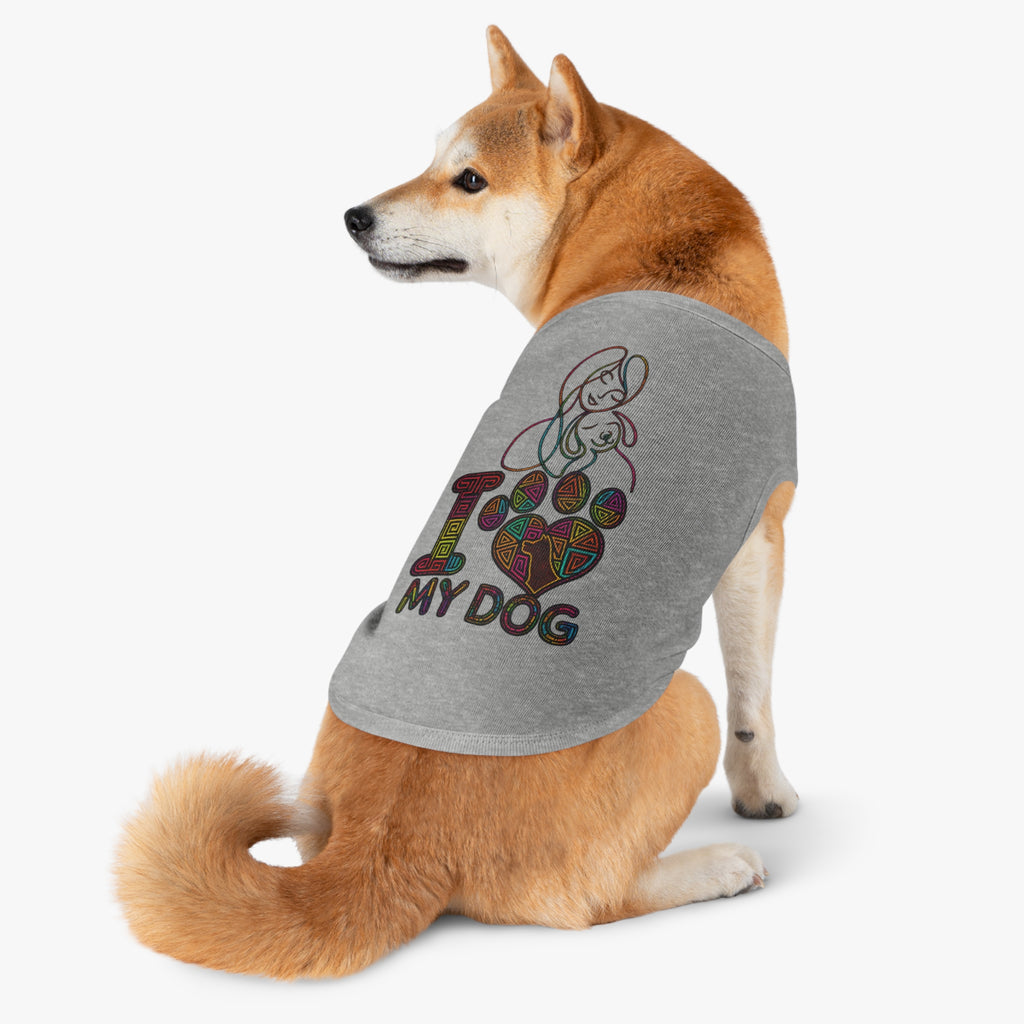 Dog Love Pet Tank — "I  My Dog" Colorful Paw Heart Dog Tank Top