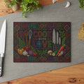 Cook With Love Glass Cutting Board — Colorful Kitchen Knife & Veggie Chopping Board