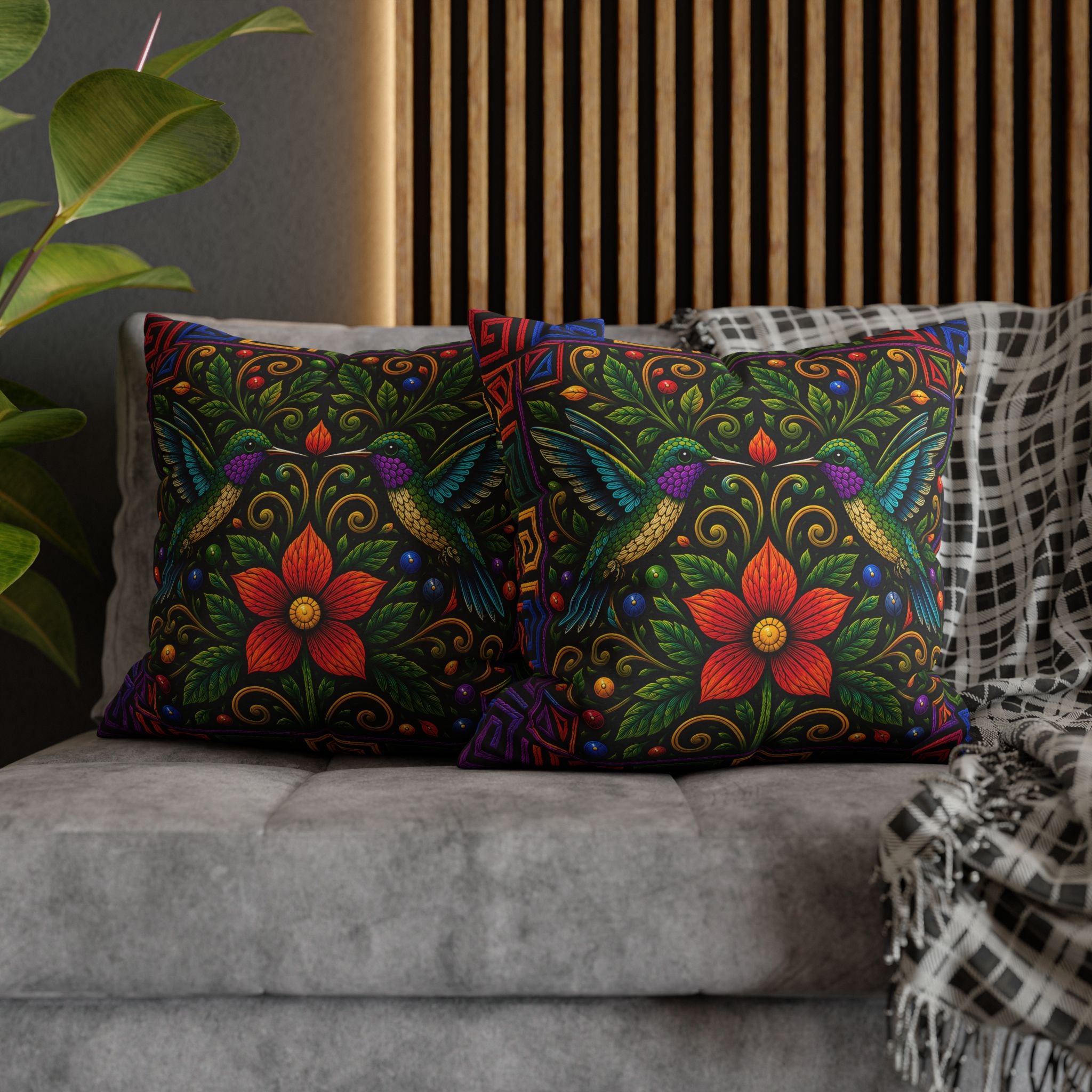 Hummingbird Floral Decorative Pillowcase — Vibrant Boho Garden Throw Cover